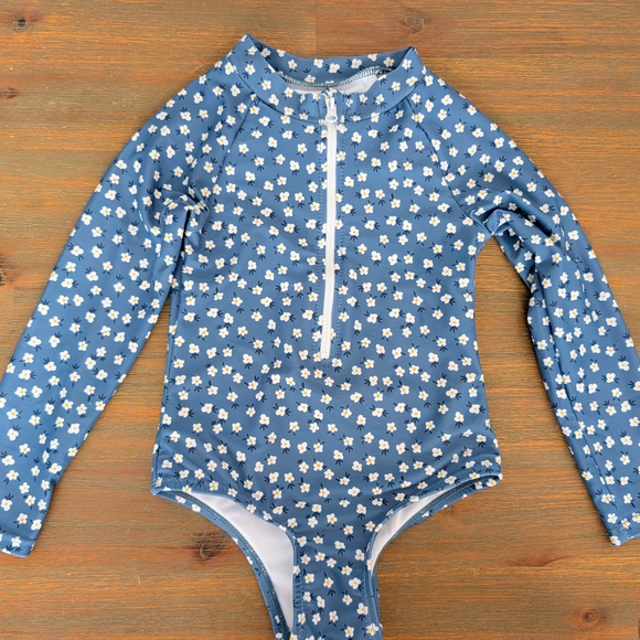 Nana the brand Other - Tai Girls Blue Floral Long-Sleeve Zip One-Piece Swimsuit